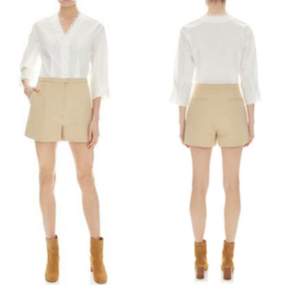 Sandro Paris Warren Beige Scalloped Button Front Romper M NEW Pockets Wide Leg